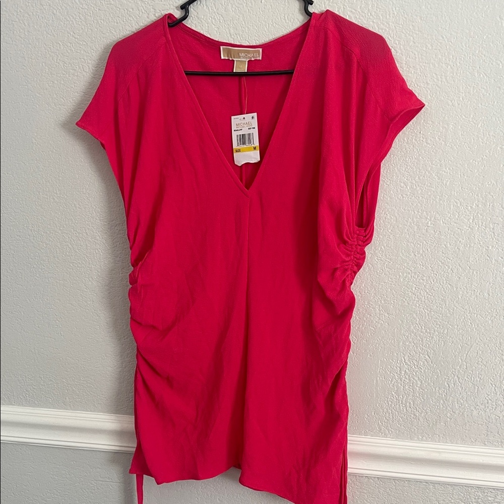 Michael Kors Vibrant Pink V-Neck Blouse